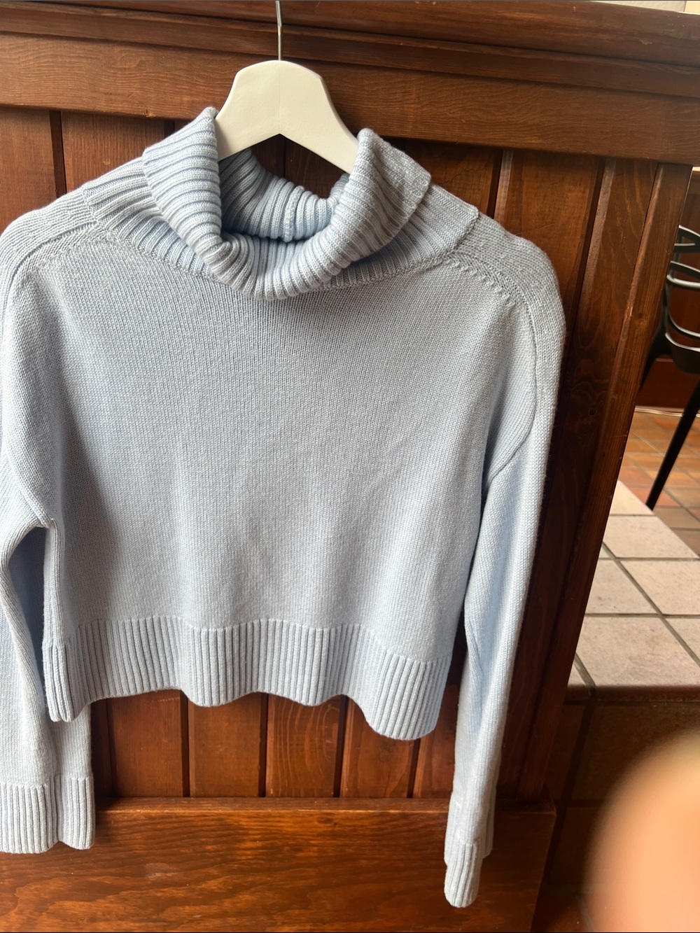 Babaton Light Blue Cropped Turtleneck Sweater
